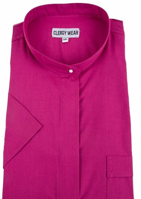 Women's Clergy Shirt | Neckband | Short Sleeve | Fuchsia 