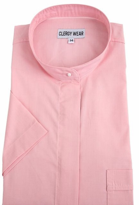 Women's Clergy Shirt | Neckband | Short Sleeve | Light Pink