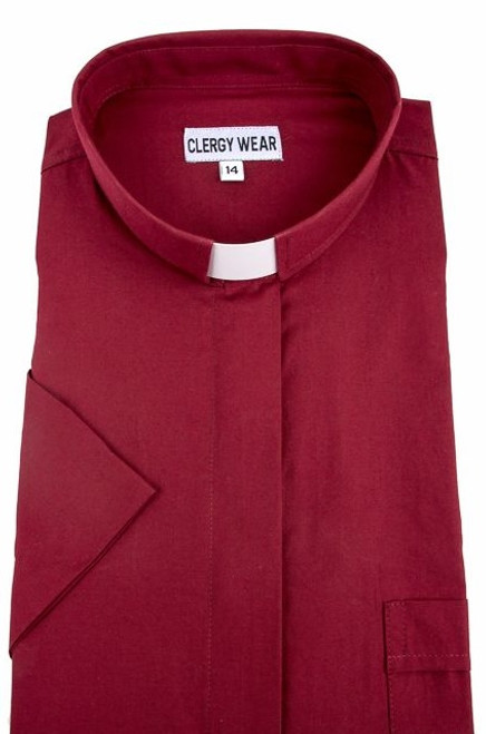 Women's Clergy Shirt | Tab Collar | Short Sleeve | Burgundy