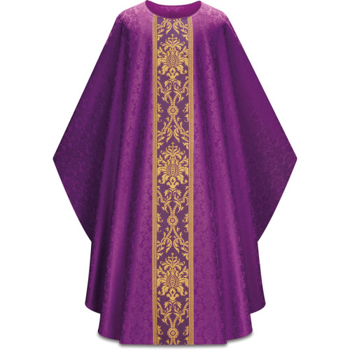 #5378 Woven Gold Band Chasuble | Plain Collar | 100% Damask | All Colors