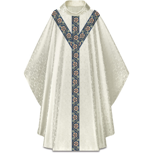 #5389 Woven Floral Band Marian Chasuble | Roll Collar | 100% Damask