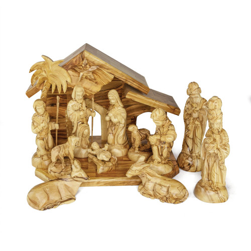 7" Olive Wood Nativity Set | Detailed Figures | Medium Stable