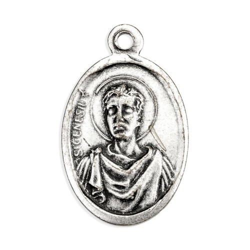 1" Saint Genesius Oval Antiqued Silver Oxidized Medal | Bag of 25