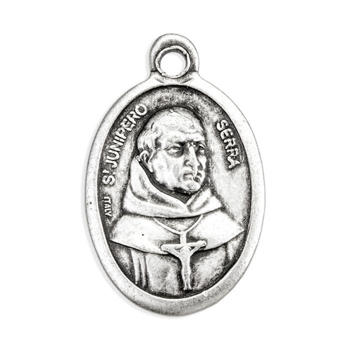 1" Saint Junipero Oval Antiqued Silver Oxidized Medal | Bag of 25