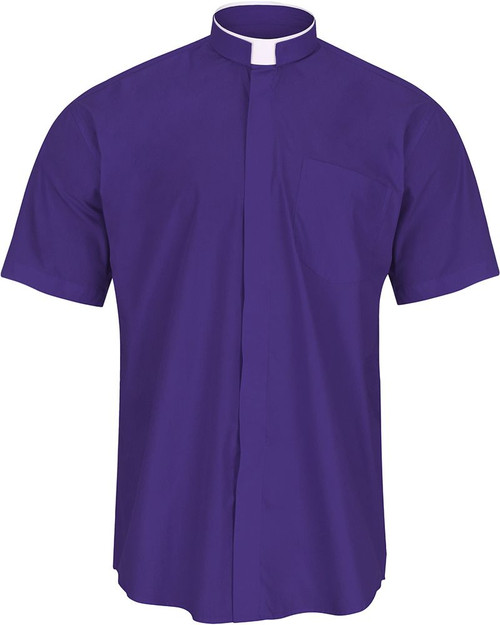 Men's Clergy Shirt | Tonsure Collar | Short Sleeve | Roman Purple