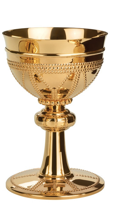 #2300 Hand-Chiseled Visigothic Chalice | 7-1/2" | 24K Gold-Plated