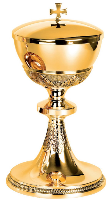 #5406 "Leaf" Ornamentation Traditional Covered Ciborium | Holds 200 Hosts | Multiple Finishes