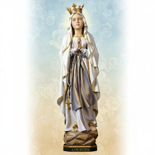 Our Lady of Lourdes with Crown Statue | Hand Carved In Italy | Multiple Sizes