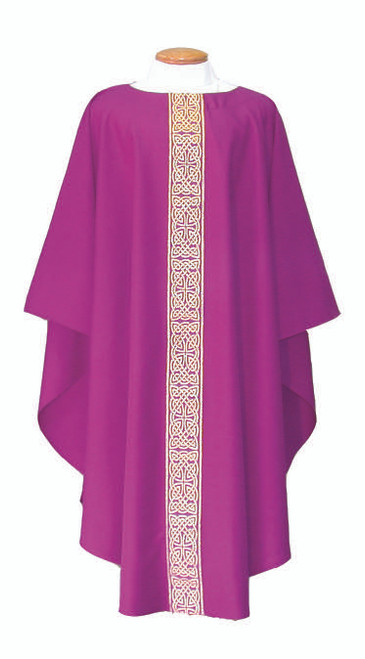 #955 Gold Banded Chasuble | Plain Collar | 100% Linen Weave Polyester