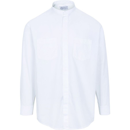 Ample Cut White Clergy Shirt | Neckband Collar | Long Sleeve | Poly/Cotton