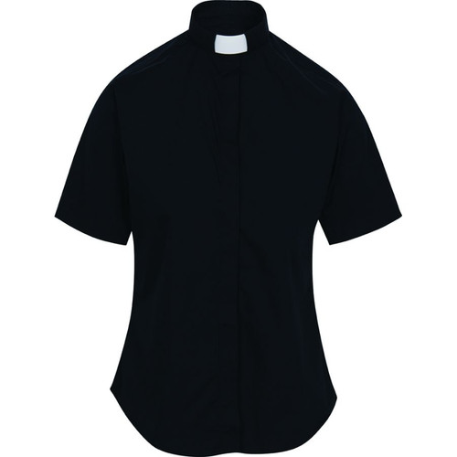 Women's Black Clergy Shirt | Tab Collar | Short Sleeve | Poly/Cotton