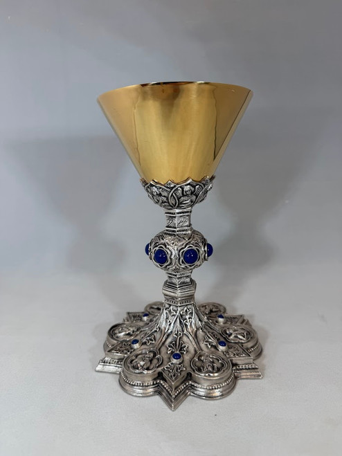 QUICK SHIP -  Hand-Chiseled “Holy Trinity” Chalice | 9-5/8", 7oz. | Sterling Silver Cup | Handmade in Italy