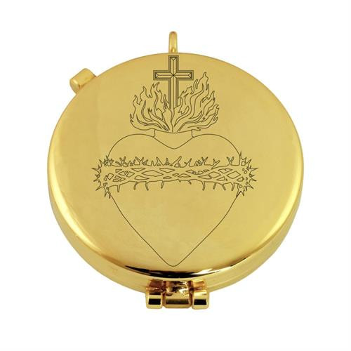 Engraved Sacred Heart Pyx | Holds 12 Hosts | 24K Gold-Plated