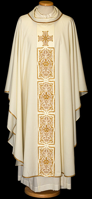 QUICK SHIP | Lightweight Ornate Satin-Embroidered Chasuble | Roll Collar | 100% Wool | All Colors