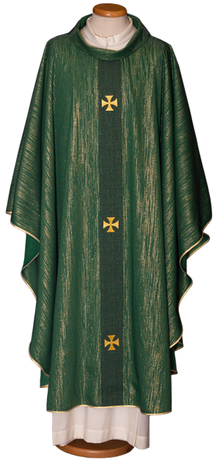 QUICK SHIP | Lightweight Gold-Thread Chasuble | Roll Collar | Poly/Viscose | All Colors