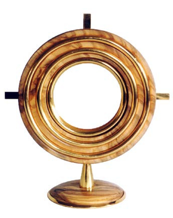 QUICK SHIP | Gold-Plated Brass & Olive Wood Monstrance/Reliquary | 5-3/8"H | 3-1/8" Dia. Luna | Handmade in Italy