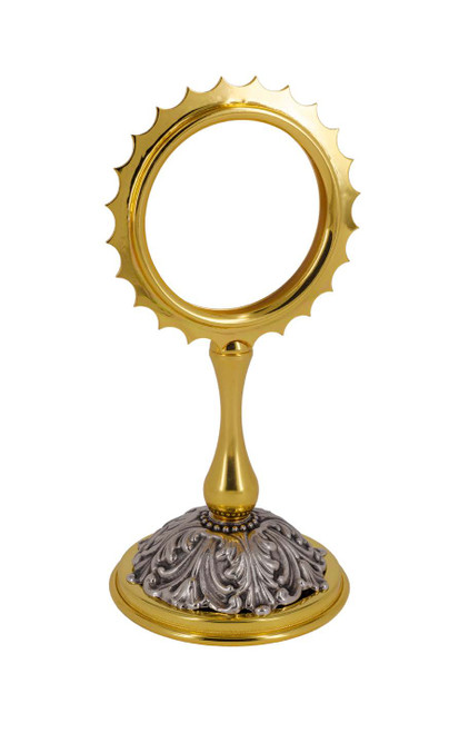 QUICK SHIP | Gold-Plated Brass Chapel Monstrance with Filigree Base | 11-3/4"H | 5-3/4" Luna | Gold & Silver Plated | Handmade in Italy