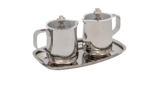 QUICK SHIP | Inox Cruet Set with Plain Tray | Silver-Plated