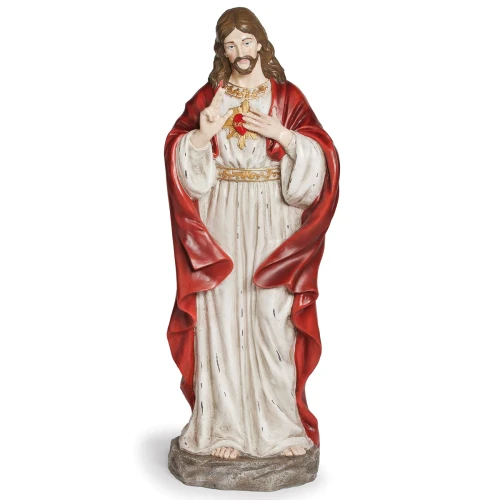 34" Distressed Sacred Heart of Jesus Statue | Resin/Stone