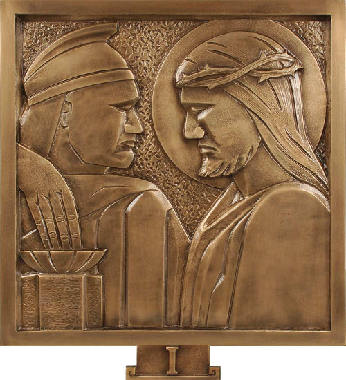 #91STA49 Solid Bronze Stations Of The Cross | 16" Square Bas Relief