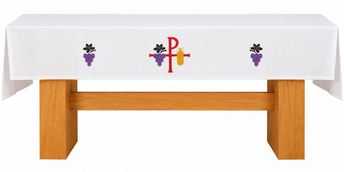 SL9403 Chi Rho, Wheat & Grapes Fitted Altar Cloth | 100% Polyester | Custom Sizing Quote Form