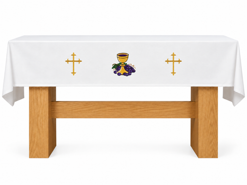 SL9408 Chalice, Grapes & Cross Fitted Altar Cloth | 100% Polyester | Custom Sizing Quote Form