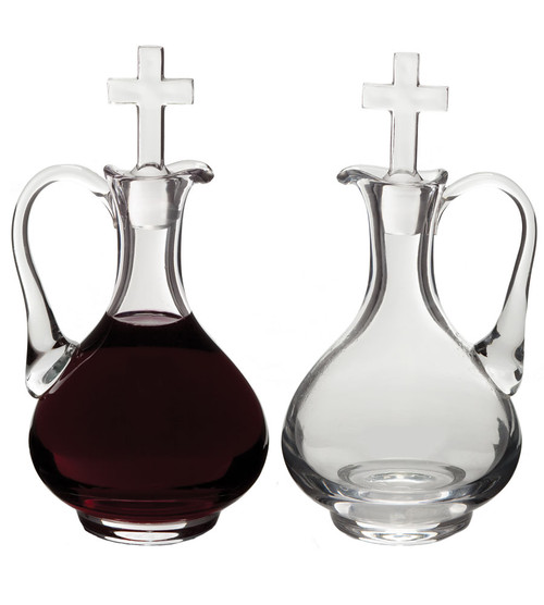 Glass w/ Cross Top Cruet Set - 8oz, 7-1/4"