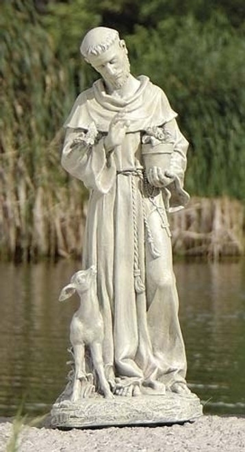 18" St. Francis with Fawn Garden Statue | Resin/Stone Mix