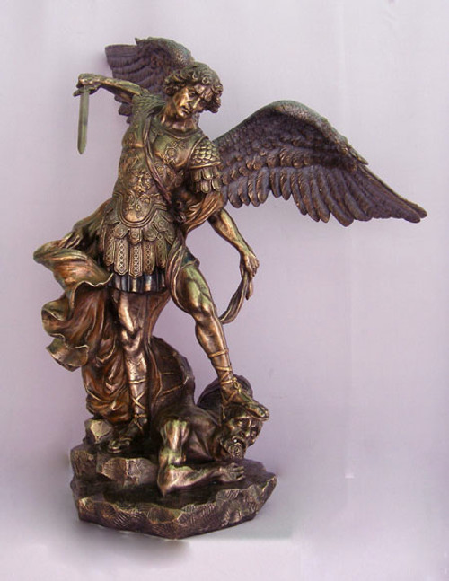 29" St. Michael Statue | Hand-Painted Cold-Cast Bronze