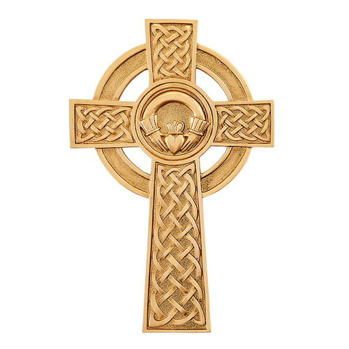 8" Pewter Knotted Celtic Claddagh Cross | Antique Gold Finish