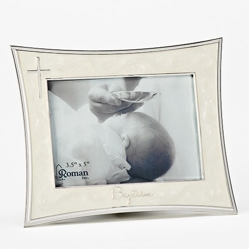 5.5" Baptism Frame With Cross | Holds 3.5" x 5" Photo