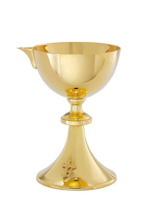 7 3/8", 12oz. Chalice with Pouring Spout & Paten | 24K Gold Plated | Engraved Grape Design
