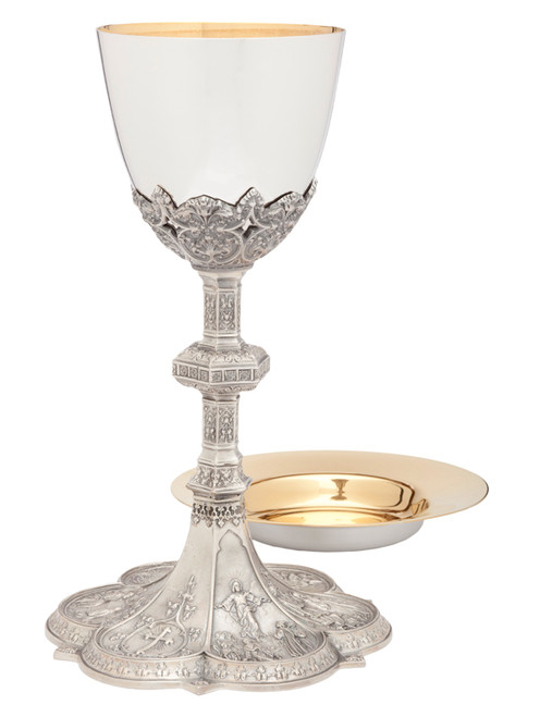 Ornately Engraved Chalice & Well Paten | 9 5/8", 12oz. | Silver-Plated