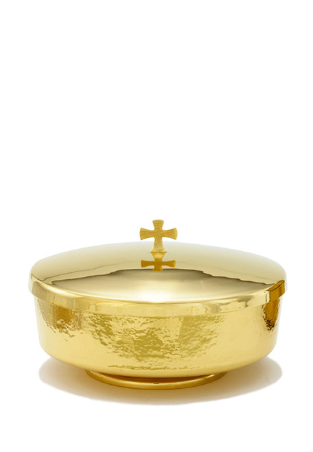 7 1/2" Communion Bowl with Cover | 24K Gold Plated | Hammered Texture