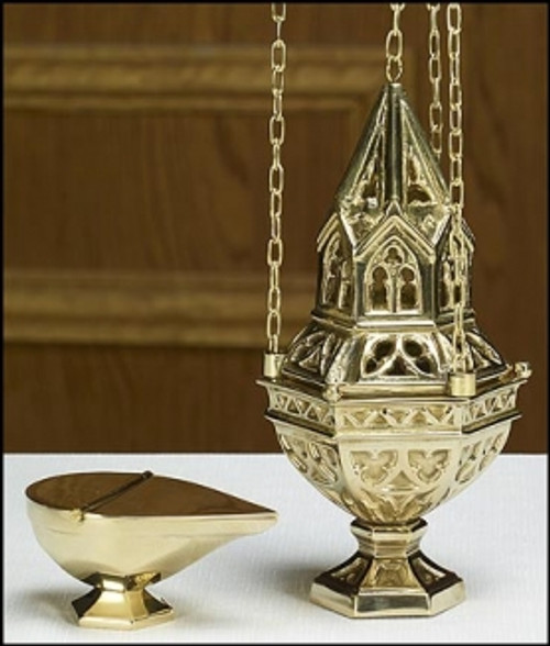 10" Ornate Censer & Boat Set | Brass