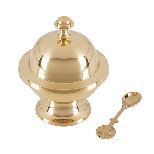 5 1/2" Round Boat with Spoon | Brass