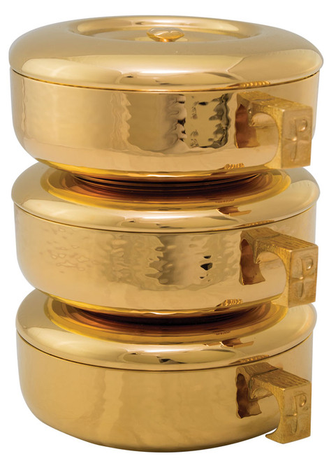 8 3/4" Stacking Ciboria Set | 24K Gold Plated | Hammered Texture