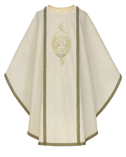 #5260 Pelican Gold-Banded Gothic Chasuble | Plain Neck | 55% Cotton/45% Poly