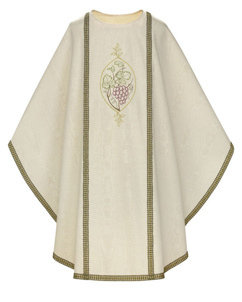 #5263 Grapes Gold-Banded Gothic Chasuble | Plain Neck | 55% Cotton/45% Poly