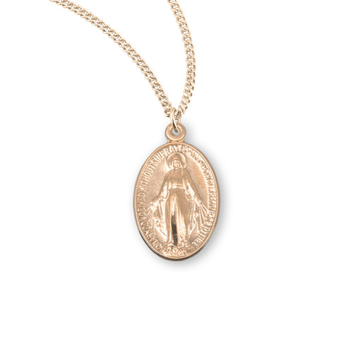 Oval Gold Over Sterling Silver Miraculous Medal | 18" Gold Plated Chain
