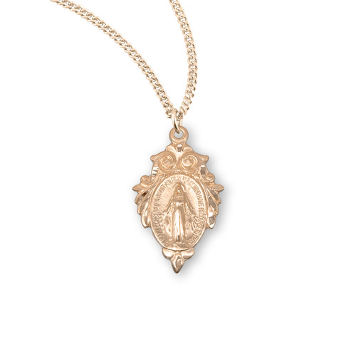 Fancy Gold Over Sterling Silver Miraculous Medal | 18" Gold Plated Chain