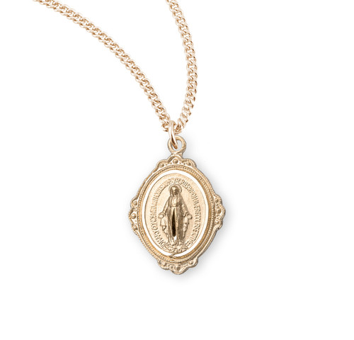 Gold Over Sterling Silver Oval Miraculous Medal | 13" Gold Plated Chain