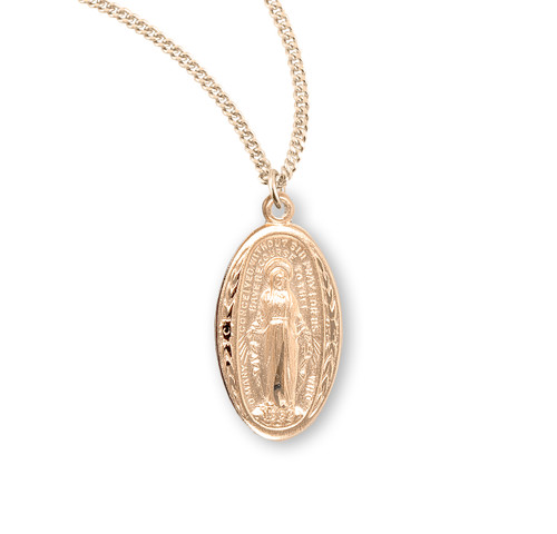 Gold Over Sterling Silver Oval Miraculous Medal | 18" Gold Plated Chain
