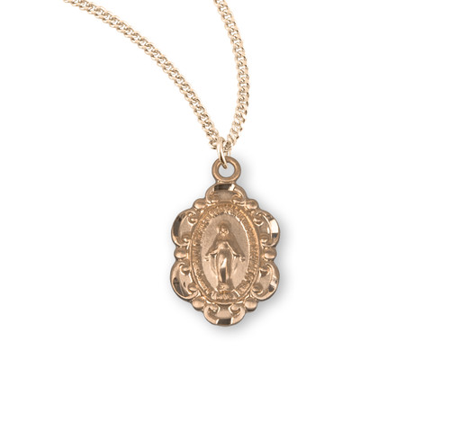 Cornered Gold Over Sterling Silver Oval Miraculous Medal | 18" Gold Plated Chain