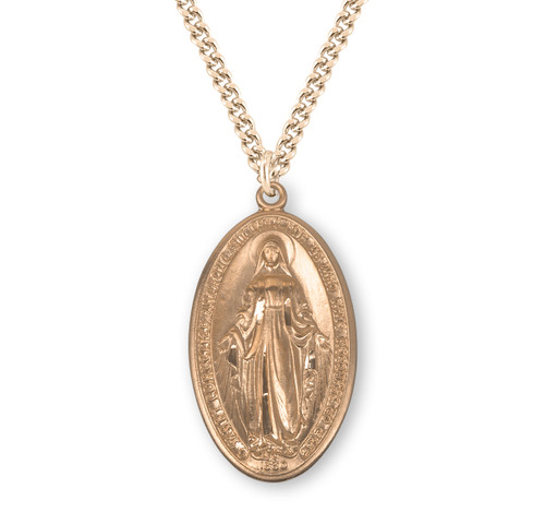 Gold Over Sterling Silver Oval Miraculous Medal | 24" Endless Gold Plated Chain