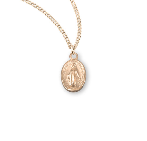 Gold Over Sterling Silver Short Oval Miraculous Medal | 18" Gold Plated Chain