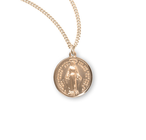 Gold Over Sterling Silver Round Miraculous Medal | 18" Gold Plated Chain