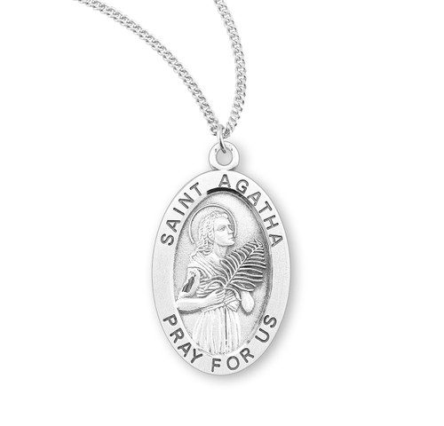 Patron Saint Agatha Oval Sterling Silver Medal | Style B | 18" Chain