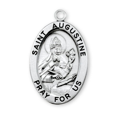 Patron Saint Augustine Oval Sterling Silver Medal | 20" Chain