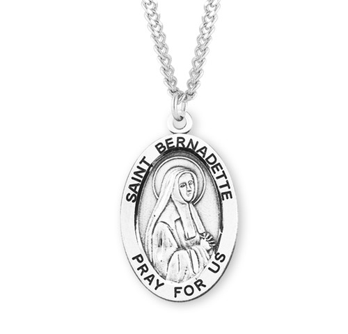 Patron Saint Bernadette Oval Sterling Silver Medal | 24" Endless Chain